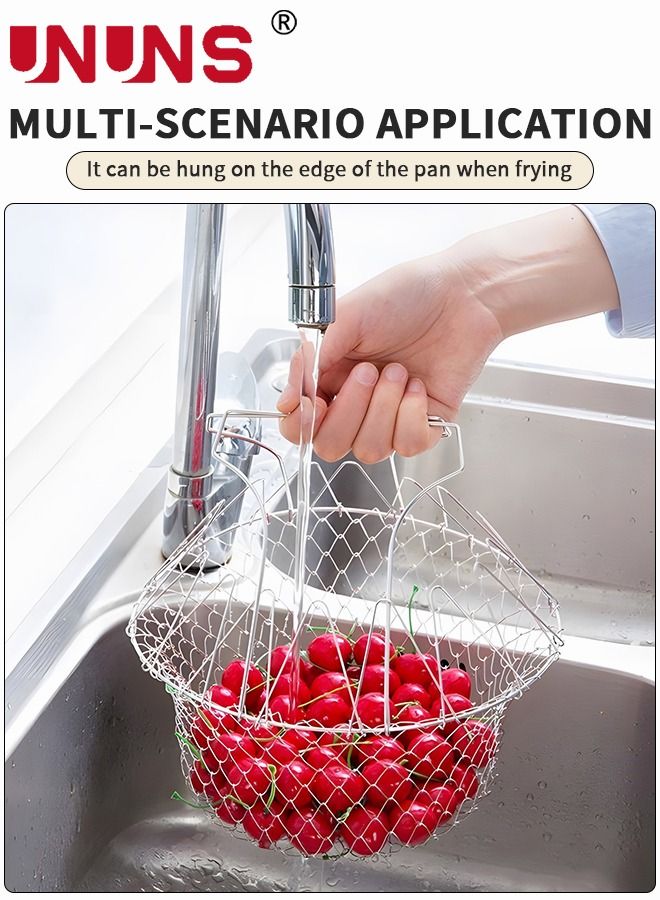 UNUNS Foldable Fry Basket with Clip - 304 Stainless Steel - Multi-Function Cooking Tool Cooking Basket, Flexible Kitchen Tool for Fried Food, Washing Fruits, Vegetables - Image 4