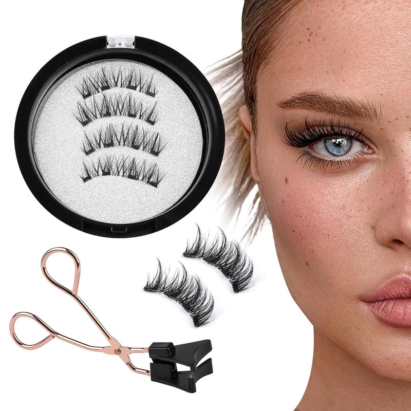 wiwoseo Magnetic Eyelashes Natural Look Magnetic Lashes No Glue Magnetic Eyelashes without Eyeliner Clear Band Lashes Wispy Cluster Lashes Look Like Extensions Magnetic Eyelashes with Applicator