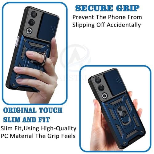 AIBEX® Back Cover for Oppo K12X 5G / Oppo A3 Pro 5G | D10 Tough Armor Case | Sliding Camera Shield | 360° Protection | Kickstand Ring Holder | Military-Grade Shockproof Bumper Case - Image 2