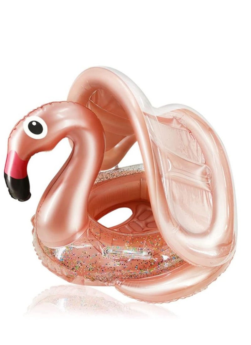 MIXDE flamingo Baby Swimming Pool Float with Canopy, Glitters Seat & Safety Handle, Baby Floats for Pool, Inflatable Baby floaties for Kids Boys Girls Family Summer Outdoor Party Favor  - Image 1
