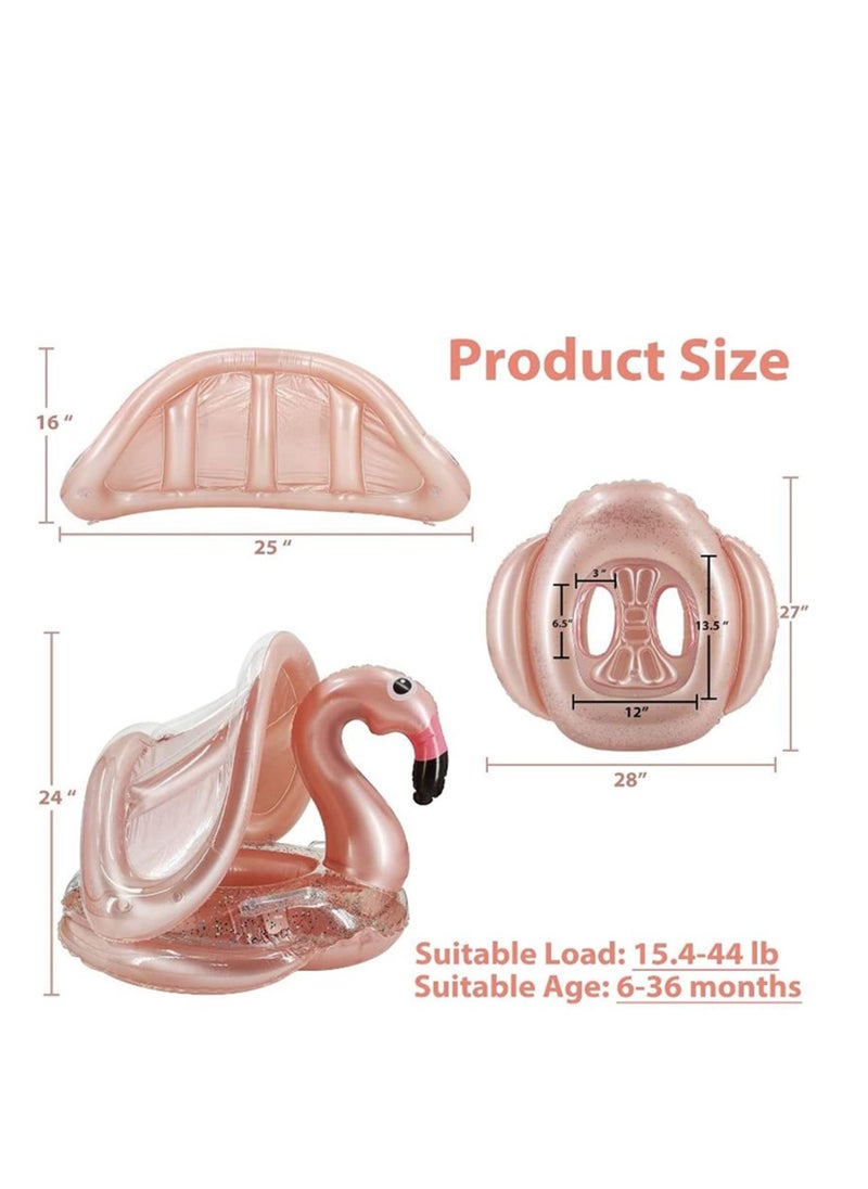 MIXDE flamingo Baby Swimming Pool Float with Canopy, Glitters Seat & Safety Handle, Baby Floats for Pool, Inflatable Baby floaties for Kids Boys Girls Family Summer Outdoor Party Favor  - Image 5