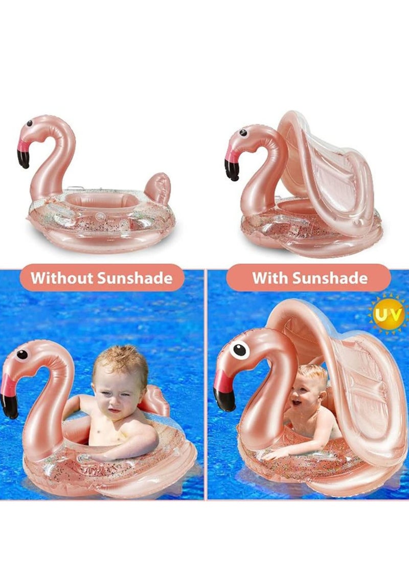 MIXDE flamingo Baby Swimming Pool Float with Canopy, Glitters Seat & Safety Handle, Baby Floats for Pool, Inflatable Baby floaties for Kids Boys Girls Family Summer Outdoor Party Favor  - Image 2