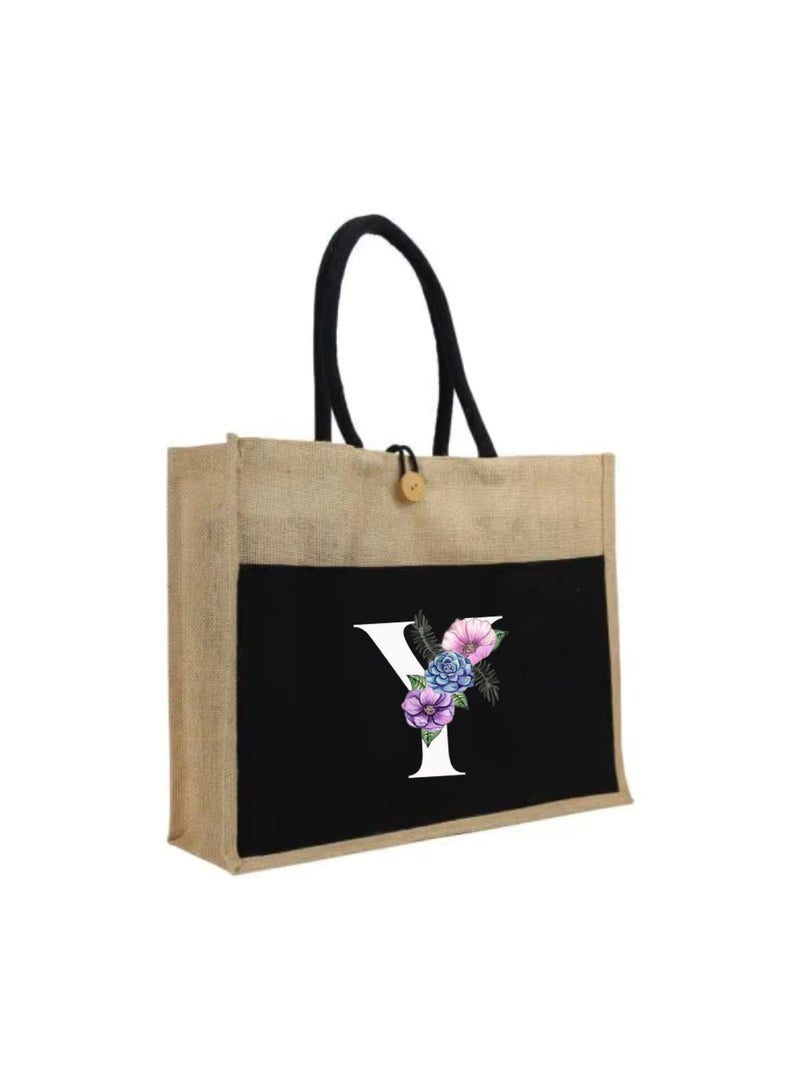 PRINTSHOP4ME Jute Bag Initial Letter Printed Design–Reusable,Durable Tote Bag For Gifting Or Everyday Use|Used For Festive Celebrations&Gifts For Special Person - Image 1