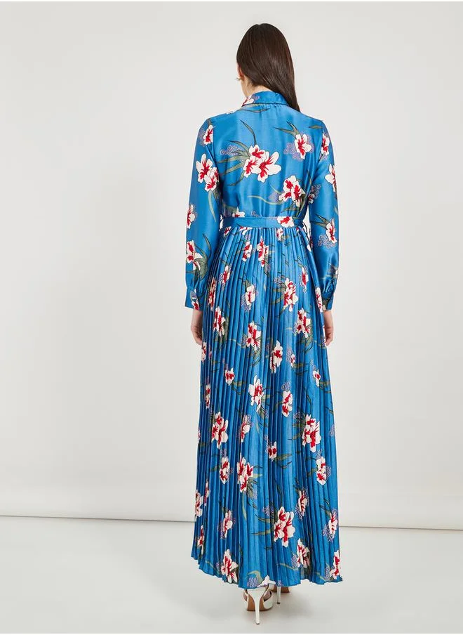 ستايلي All-Over Floral Print Pleated A-Line Maxi Dress