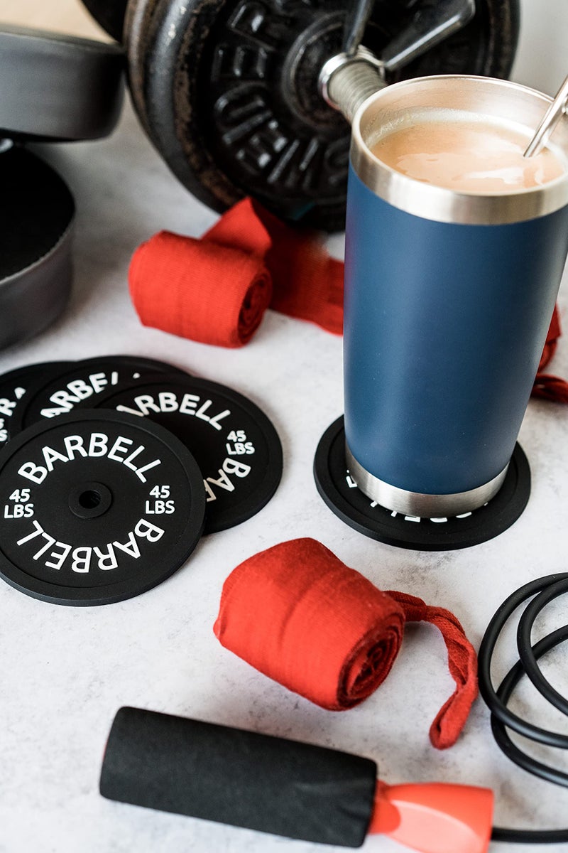 Brothers Bench 6 Set Barbell Bumper Plate Drink Coasters  Round Black Silicone Coasters  Coasters for Coffee Table  Coasters for Drinks  Absorbent Non-Stick Coaster Set for Table Top  Fitness Gym Accessories Gift  - Image 4