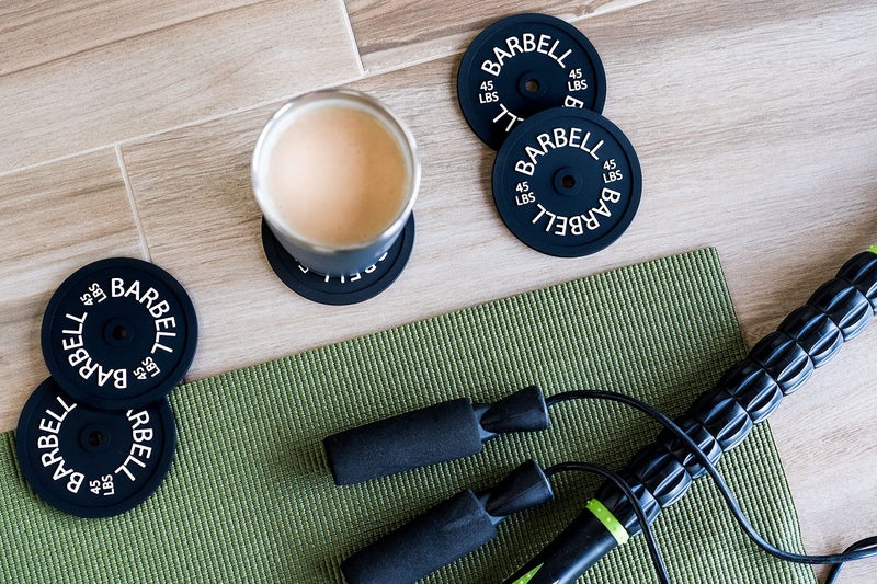 Brothers Bench 6 Set Barbell Bumper Plate Drink Coasters  Round Black Silicone Coasters  Coasters for Coffee Table  Coasters for Drinks  Absorbent Non-Stick Coaster Set for Table Top  Fitness Gym Accessories Gift  - Image 2