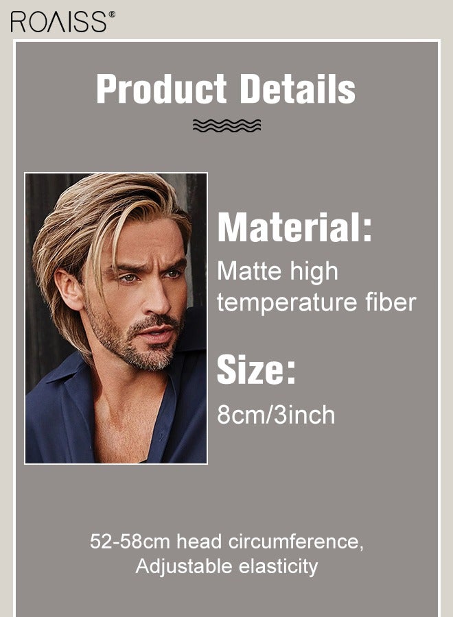 رويس شعر مستعار للرجال ذو طبقات، شعر مستعار قصير مستقيم من الألياف الاصطناعية الطبيعية المقاومة للحرارة يسمح بمرور الهواء للرجال للارتداء اليومي، والحفلات، والتنكرية، بني أشقر، 8 سم (3 بوصات) - Image 3