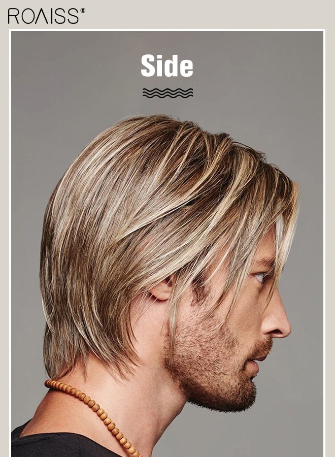 رويس شعر مستعار للرجال ذو طبقات، شعر مستعار قصير مستقيم من الألياف الاصطناعية الطبيعية المقاومة للحرارة يسمح بمرور الهواء للرجال للارتداء اليومي، والحفلات، والتنكرية، بني أشقر، 8 سم (3 بوصات) - Image 2