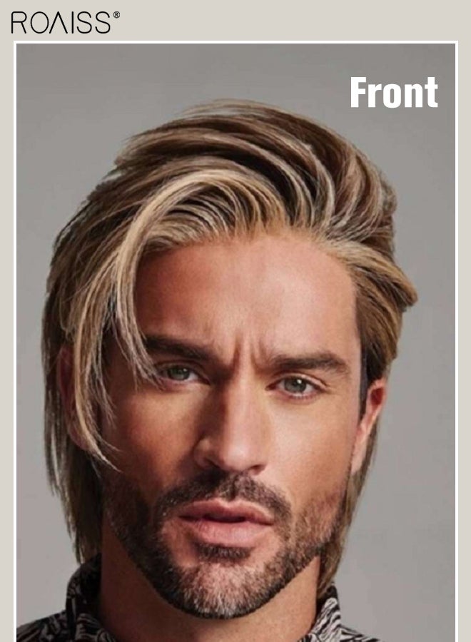 رويس شعر مستعار للرجال ذو طبقات، شعر مستعار قصير مستقيم من الألياف الاصطناعية الطبيعية المقاومة للحرارة يسمح بمرور الهواء للرجال للارتداء اليومي، والحفلات، والتنكرية، بني أشقر، 8 سم (3 بوصات) - Image 4