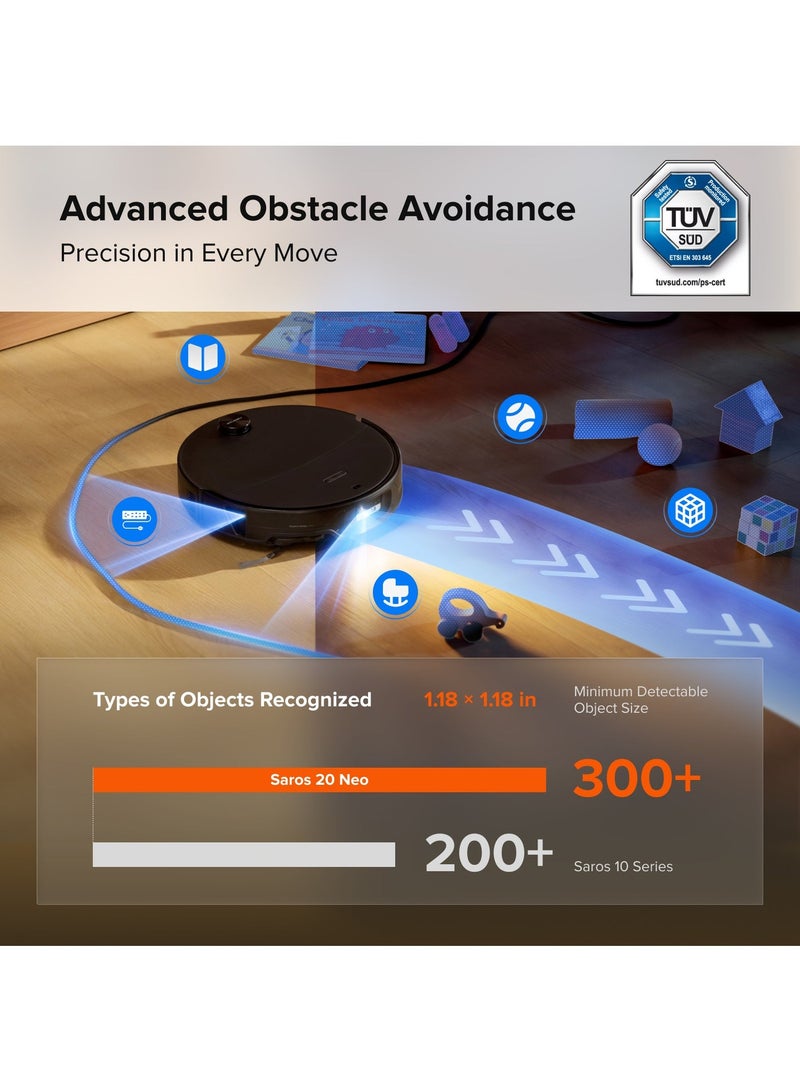 roborock 2026 New Saros 20 Neo Robot Vacuum and Mop, 36000 Pa Suction 300+ Obstacle Avoidance, 3.46 in Double-Layer Threshold, Zero-Tangling, Corner to Edge Cleaning, 212°F Mop Self-Cleaning - Image 2