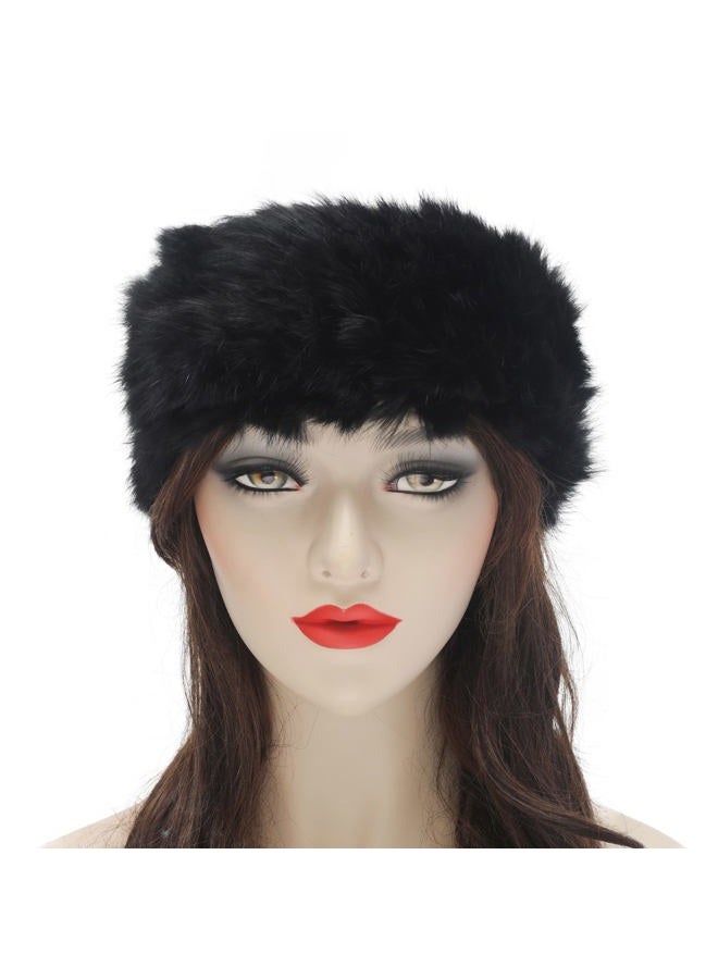 ZLYC Women Rabbit Fur Headband Cold Weather Hair Band Stretchy Winter Earwarmer Earmuffs (Solid Black) - Image 3
