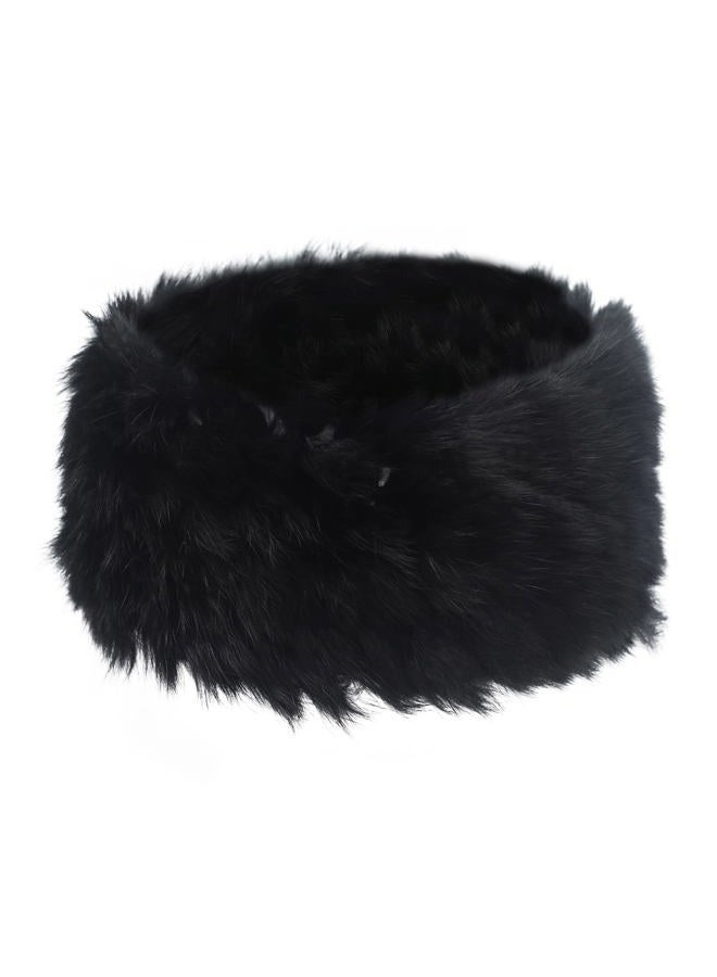 ZLYC Women Rabbit Fur Headband Cold Weather Hair Band Stretchy Winter Earwarmer Earmuffs (Solid Black) - Image 5