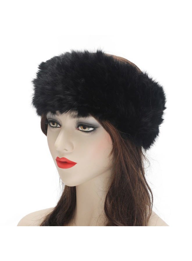 ZLYC Women Rabbit Fur Headband Cold Weather Hair Band Stretchy Winter Earwarmer Earmuffs (Solid Black) - Image 2