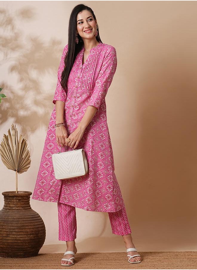 All-Over Print Mandarin Collar A-Line Kurta with Trousers Set - pzsku/ZF44555790D0F703CD07DZ/45/1741119906/99718c7d-bff8-4a53-838c-ce493bff9720