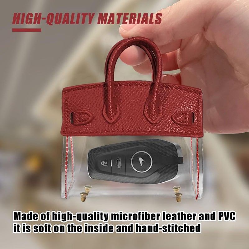 DUSCOKE Mini Creative Handbag Car Key Case, Exquisite Transparent Key Chain Holder Bag, Cute Key Fob Keychain Case Small Handbag for Woman Girl (Red) - Image 3
