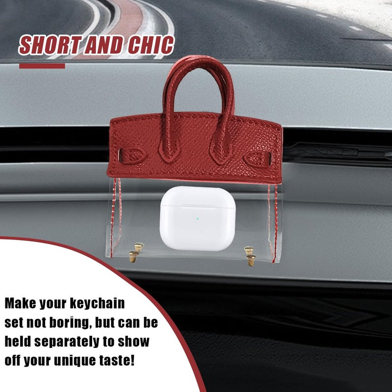 DUSCOKE Mini Creative Handbag Car Key Case, Exquisite Transparent Key Chain Holder Bag, Cute Key Fob Keychain Case Small Handbag for Woman Girl (Red) - Image 5