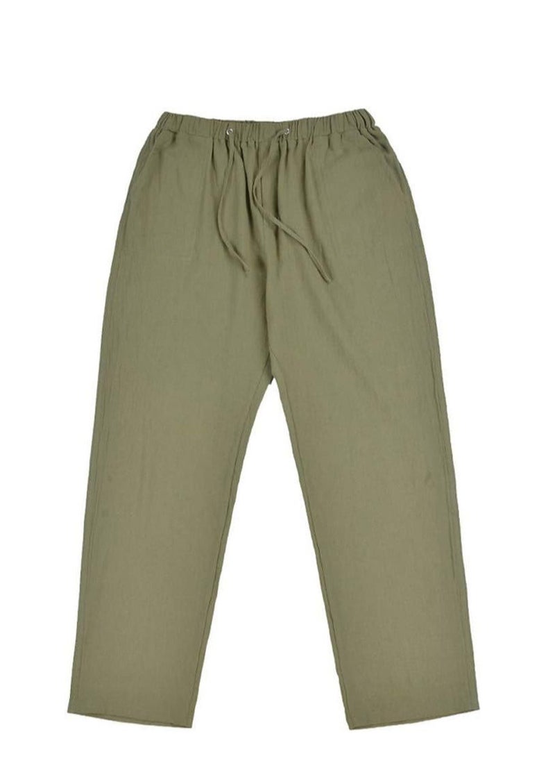 Generic - Men's Cotton Linen Pants Loose Fit Casual Yoga Pants Drawstring Elastic Waist Straight Legs Pants - Image 1