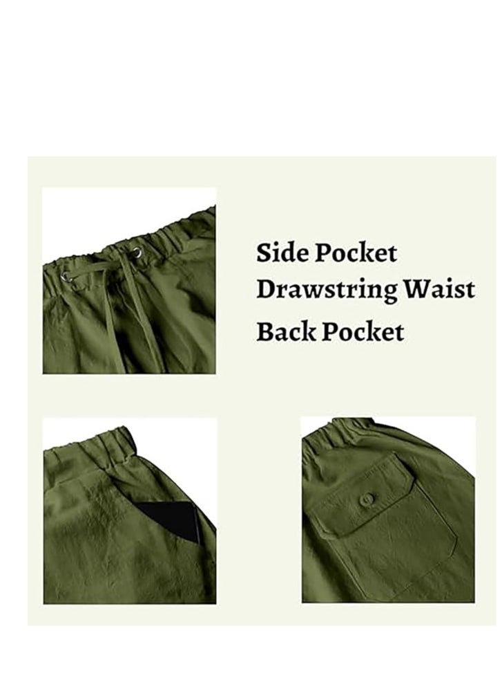 Generic - Men's Cotton Linen Pants Loose Fit Casual Yoga Pants Drawstring Elastic Waist Straight Legs Pants - Image 1