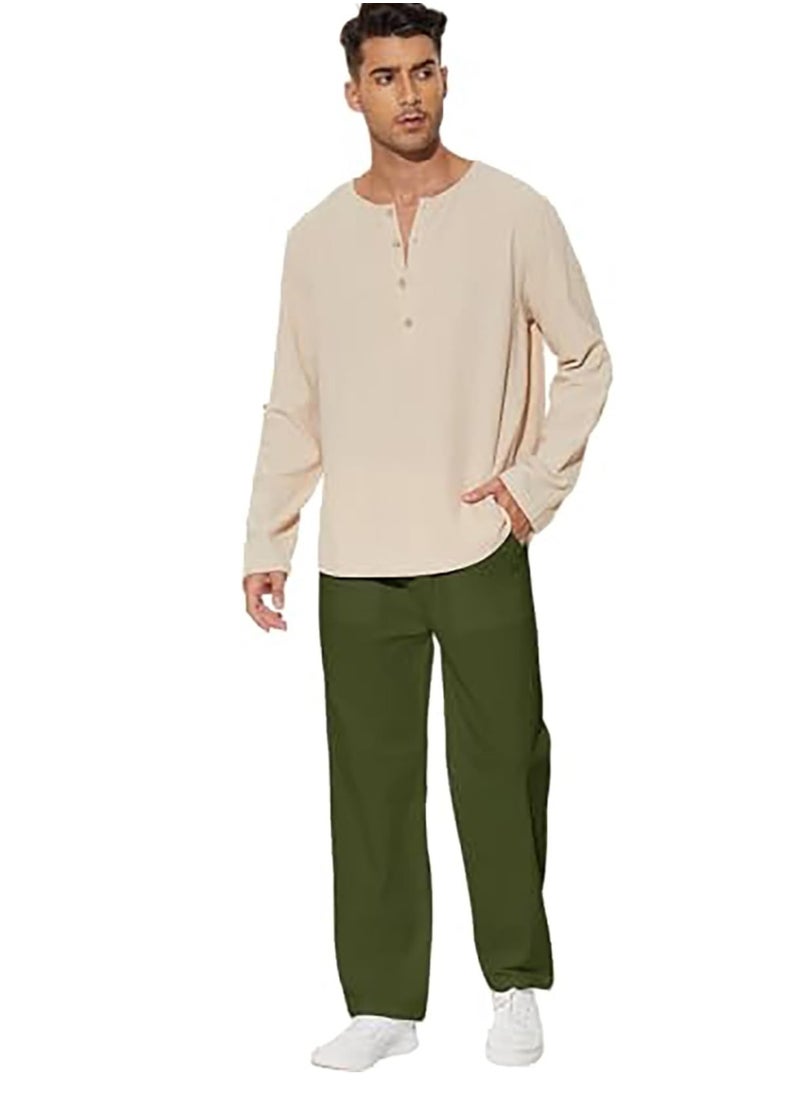 Generic - Men's Cotton Linen Pants Loose Fit Casual Yoga Pants Drawstring Elastic Waist Straight Legs Pants - Image 1