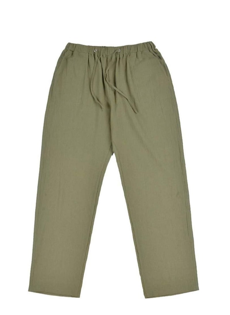 Generic - Men's Cotton Linen Pants Loose Fit Casual Yoga Pants Drawstring Elastic Waist Straight Legs Pants - Image 1