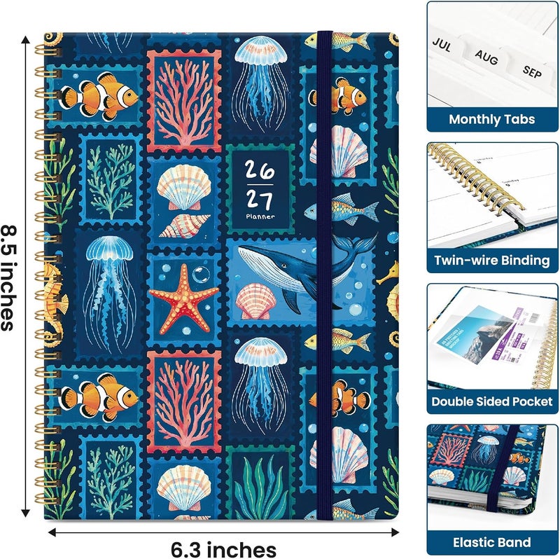 Taja Planner 2026–2027 Academic Book, Weekly and Monthly Layout, July 2026 to June 2027, Hardcover Agenda with Tabs, School and Office Supplies, A5 Size 6.3" x 8.5" - Ocean Stamps - Image 4