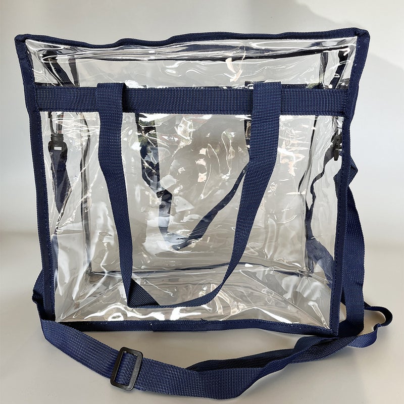 Transparent PVC Tote Bag for Shopping Beach Travel Navy blue 