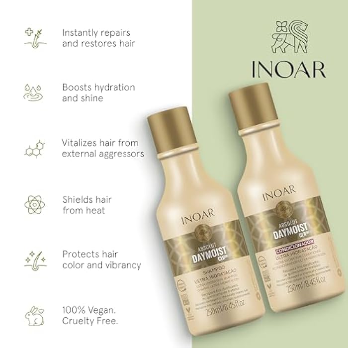 Inoar DayMoist Haircare Duo Shampoo & Conditioner with Argan Oil Complex for Deep Hydration & Repair, 2 x 8.45 Fl Oz - Image 3