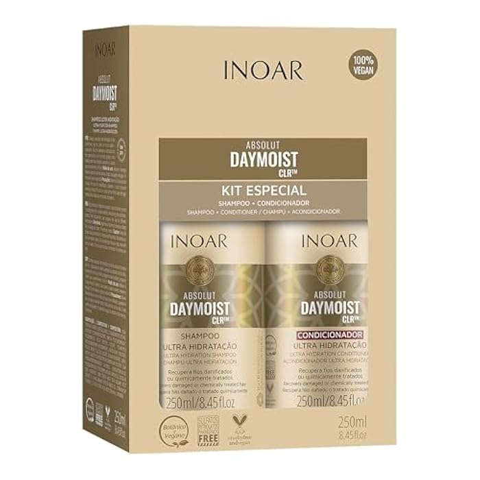 Inoar DayMoist Haircare Duo Shampoo & Conditioner with Argan Oil Complex for Deep Hydration & Repair, 2 x 8.45 Fl Oz - Image 1