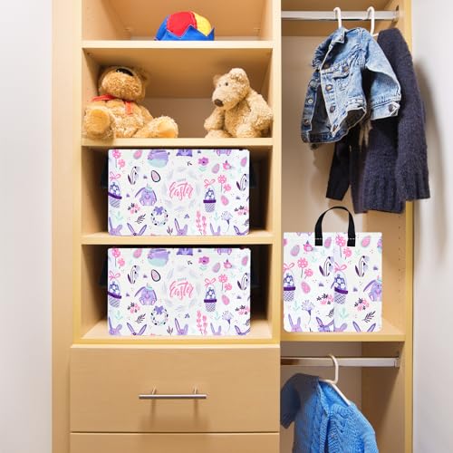 VAIVUSTO Easter Storage Basket Easter Bunny Storage Bin Collapsible Nursery Hamper Clothes Box Book Shelf Basket Easter Bunny Eggs Decor Easter Gifts - Image 5