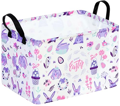 VAIVUSTO Easter Storage Basket Easter Bunny Storage Bin Collapsible Nursery Hamper Clothes Box Book Shelf Basket Easter Bunny Eggs Decor Easter Gifts - Image 1