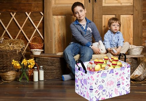 VAIVUSTO Easter Storage Basket Easter Bunny Storage Bin Collapsible Nursery Hamper Clothes Box Book Shelf Basket Easter Bunny Eggs Decor Easter Gifts - Image 4