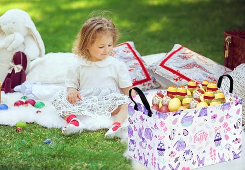 VAIVUSTO Easter Storage Basket Easter Bunny Storage Bin Collapsible Nursery Hamper Clothes Box Book Shelf Basket Easter Bunny Eggs Decor Easter Gifts - Image 3