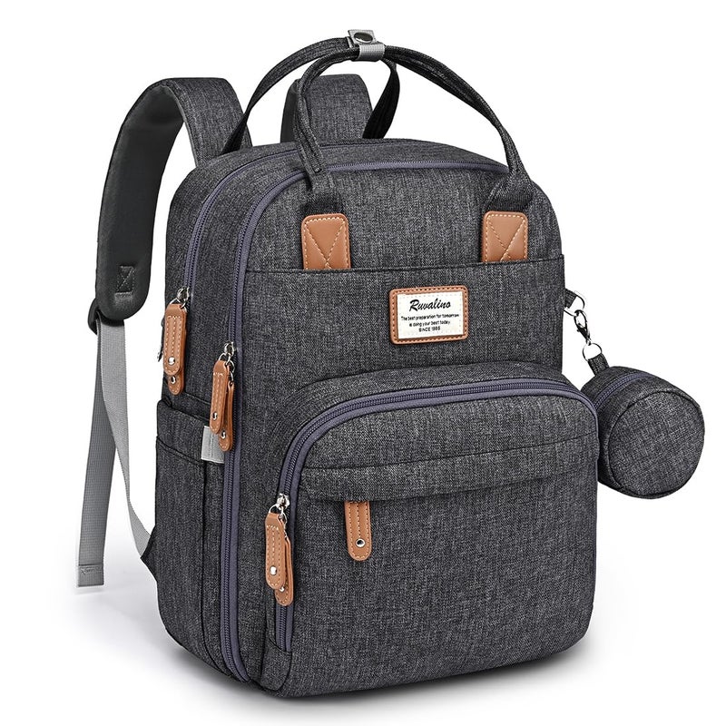 RUVALINO Diaper Bag Backpack, Multifunction Travel Pack Maternity Baby Changing Bags, Large Capacity, Waterproof, Dark Gray - Image 1