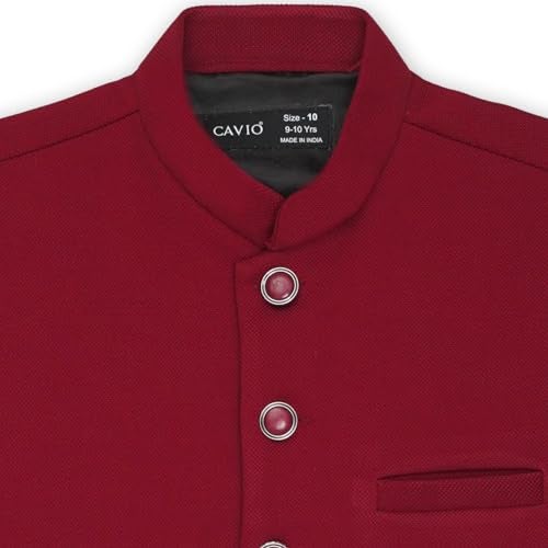 CAVIO Boys Maroon Solid Nehru Jacket - Image 2