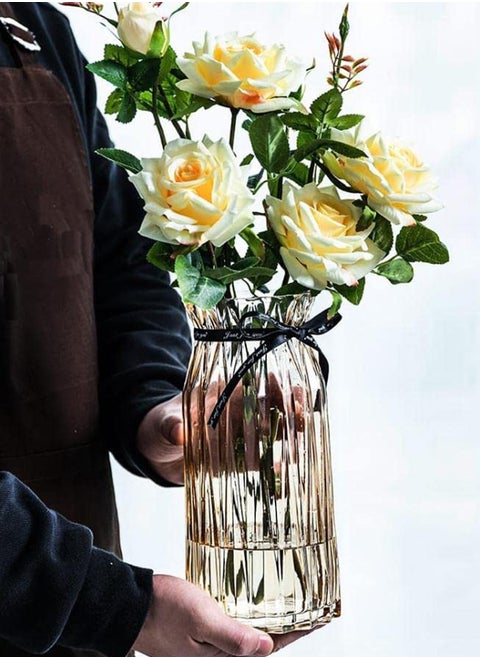 Hometaste Decorative Glass Vase Decorative Glass Flower Vase Glass Plant And Flower Vases Glass Vases Flower Vase Glass Table Decorative Vases For Flowers Glass Flower Vase Clear Glass Vase (Beige)