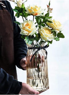 HOME TASTE Hometaste Decorative Glass Vase Decorative Glass Flower Vase Glass Plant And Flower Vases Glass Vases Flower Vase Glass Table Decorative Vases For Flowers Glass Flower Vase Clear Glass Vase (Beige) 