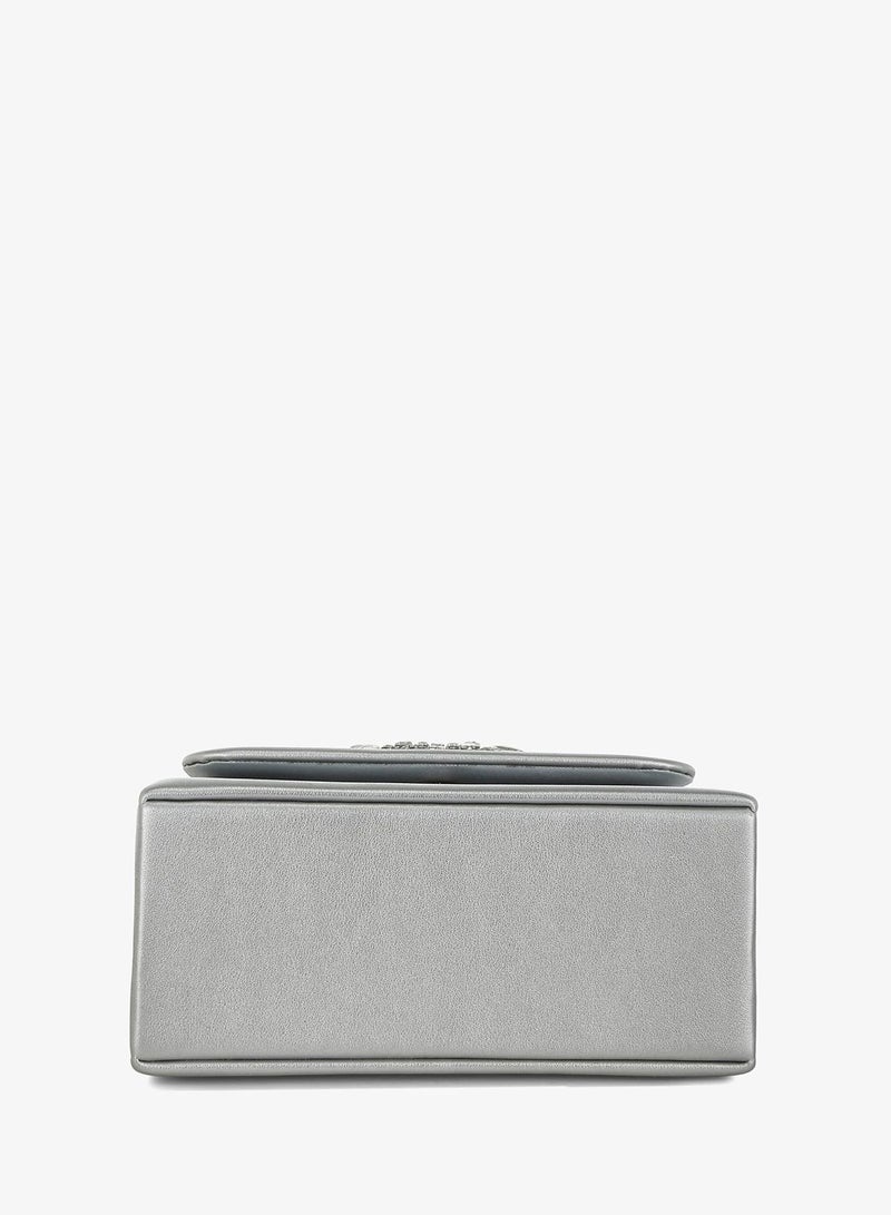London Rag Pearl Top-Handle Diamante Brooch Bag in Silver - Image 4