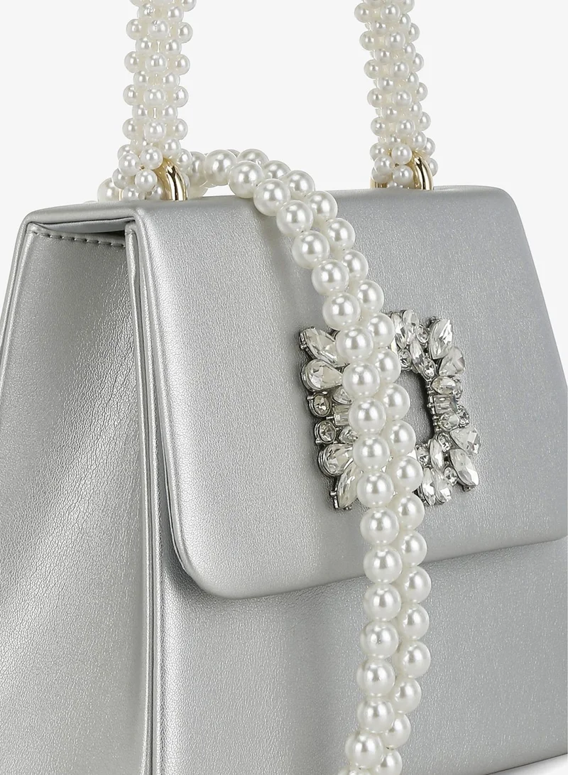 London Rag Silver Pearl Top-Handle Diamante Brooch Bag in Silver for Women | Best Price UAE