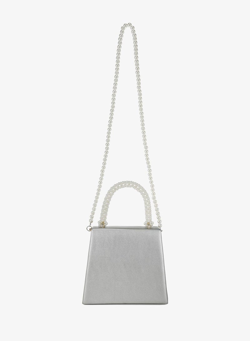 London Rag Pearl Top-Handle Diamante Brooch Bag in Silver - Image 3