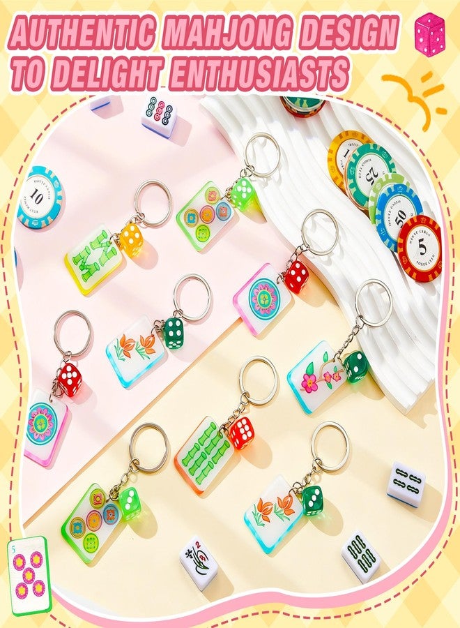 Soulchen 12 Pcs Acrylic Mahjong Keychains Set Double Sided Printing Lucky Keyrings Chinese Tile Keychain Organizer Gifts for Mahjong Lovers Unique Birthday Bridal Shower Party Favors for Women - Image 4
