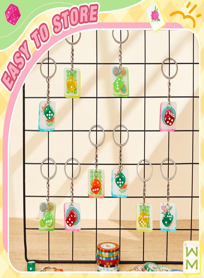 Soulchen 12 Pcs Acrylic Mahjong Keychains Set Double Sided Printing Lucky Keyrings Chinese Tile Keychain Organizer Gifts for Mahjong Lovers Unique Birthday Bridal Shower Party Favors for Women - Image 5