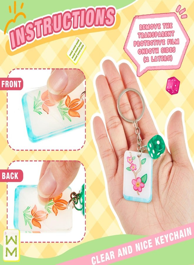 Soulchen 12 Pcs Acrylic Mahjong Keychains Set Double Sided Printing Lucky Keyrings Chinese Tile Keychain Organizer Gifts for Mahjong Lovers Unique Birthday Bridal Shower Party Favors for Women - Image 3