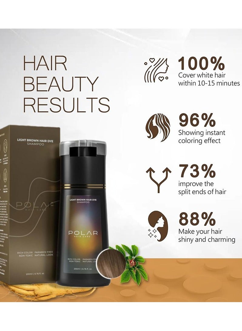 POLAR Hair Dye Shampoo, Natural Hair Color Shampoo For Gray Hair Coverage, Haircare Suitable For Women  Men 200ml (Light Brown) - Image 2