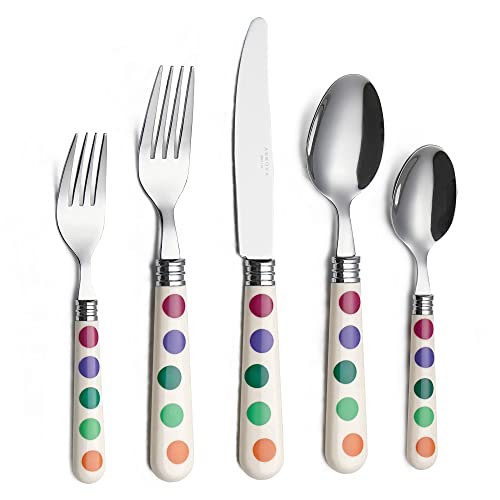 Annova ANNOVA Silverware Set Stainless Steel Cutlery Color Handle With RivetRetro Flatware Dots 20 Pieces