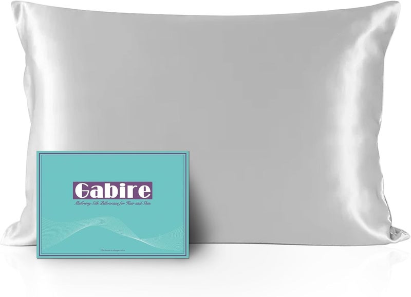 Gabire Mulberry Silk Pillowcase for Hair and Skin Prevent Acne Pillowcase Both Sides Real Silk Pillowcases Organic Silk Pillow case with Hidden Zipper, Silver Grey, Standard (20"×26") - Image 1