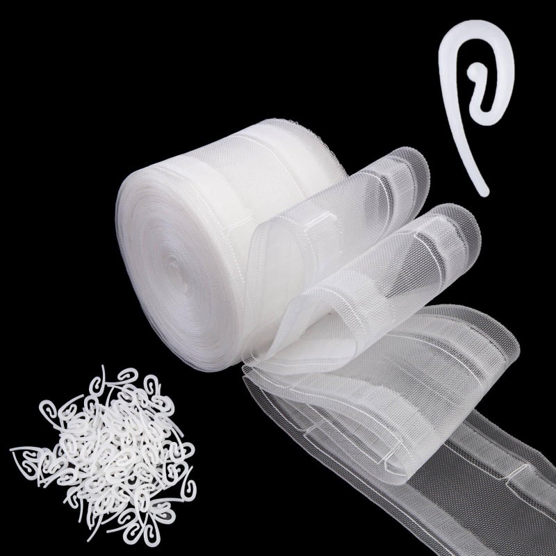 Zocang Transparent Wave Pleat Curtain Tape -10 Yards/100 Hooks White Nylon Drapery Header Tape for Curtain DIY and Ripple Fold Zocang - Image 1