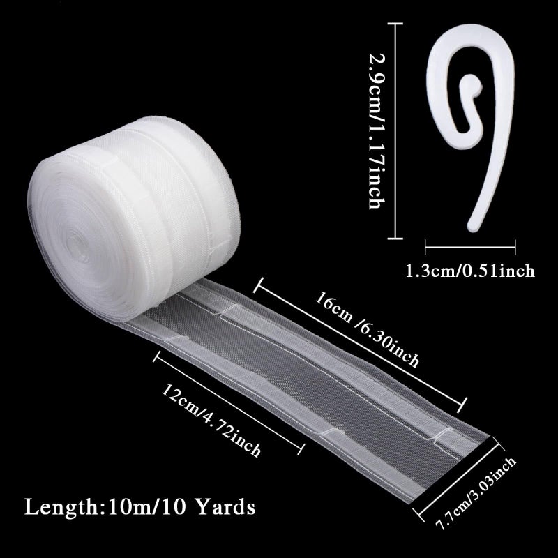Zocang Transparent Wave Pleat Curtain Tape -10 Yards/100 Hooks White Nylon Drapery Header Tape for Curtain DIY and Ripple Fold Zocang - Image 2