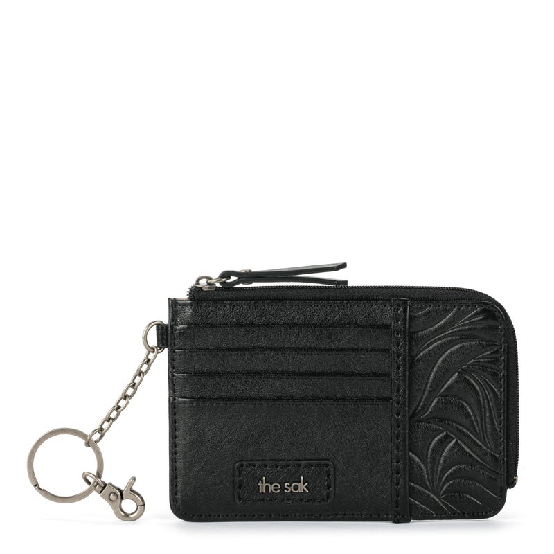 The Sak Iris Wallet in Leather Elevated Card Holder with Keychain Black Leaf Embossed II - Image 2