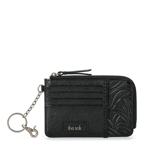 The Sak Iris Wallet in Leather Elevated Card Holder with Keychain Black Leaf Embossed II - Image 1