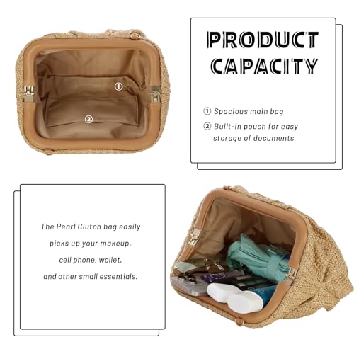 Fecialy Straw Clutch Purse for Women Summer Beach Bag Dumpling Clutch Straw Crossbody Bag Beach Woven Rattan Bag - Image 5